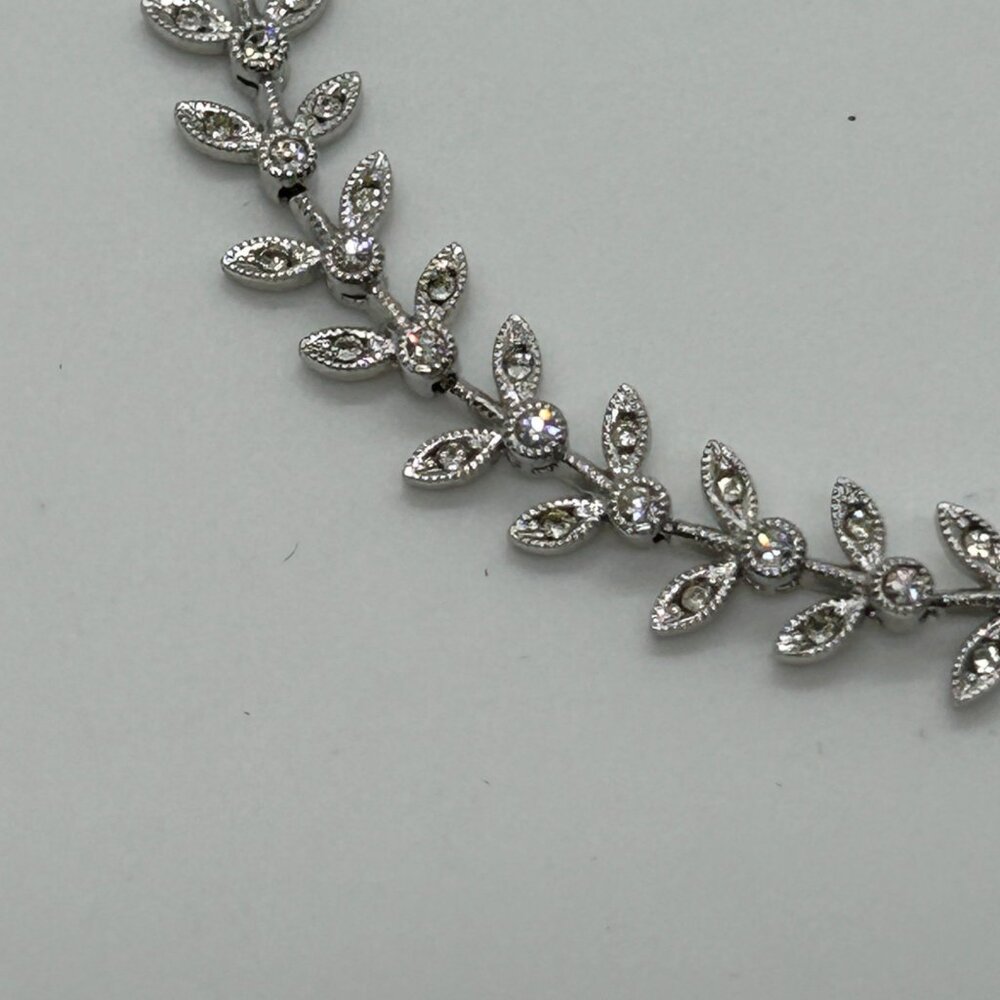 Nadri Cubic Zirconia Leaf Bracelet Silver-tone Vine Wedding Bridal Marquise - Picture 5 of 13